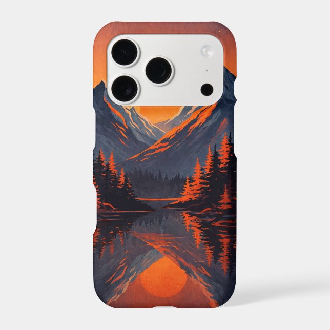 Mountain Sunset Reflection Fiery Orange Sky  (Back)