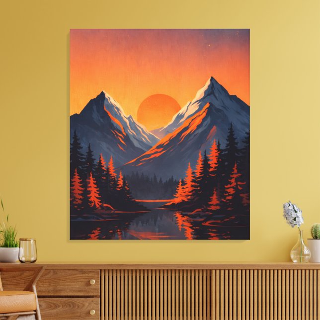 Mountain Sunset Reflection Fiery Orange Sky  Canvas Print (Insitu(LivingRoom))