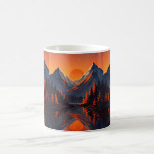 Mountain Sunset Reflection Fiery Orange Sky Coffee Mug