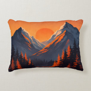 Mountain Sunset Reflection Fiery Orange Sky  Decorative Cushion