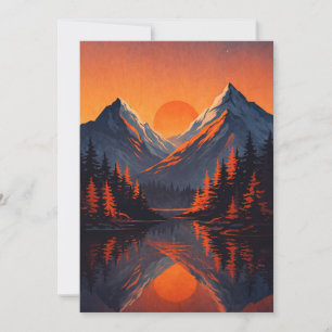 Mountain Sunset Reflection Fiery Orange Sky Holiday Card