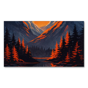 Mountain Sunset Reflection Fiery Orange Sky  Magnetic Business Card