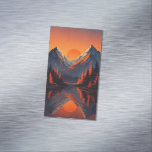 Mountain Sunset Reflection Fiery Orange Sky Magnetic Business Card