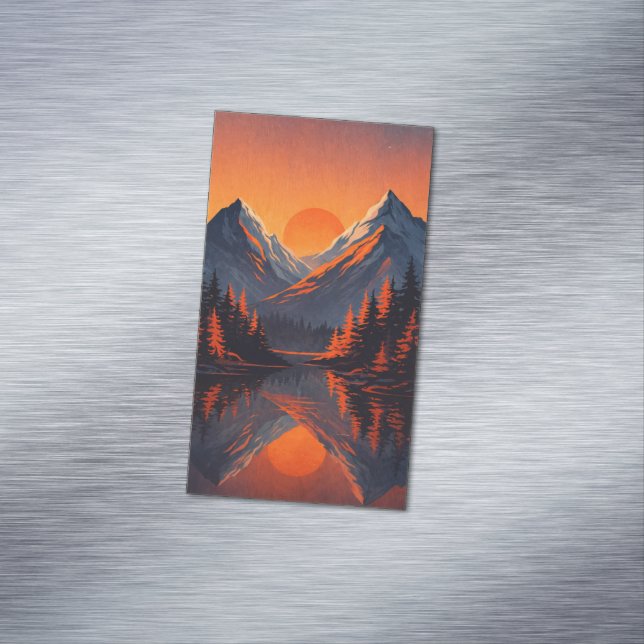 Mountain Sunset Reflection Fiery Orange Sky  Magnetic Business Card (In Situ)