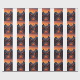 Mountain Sunset Reflection Fiery Orange Sky Wrapping Paper
