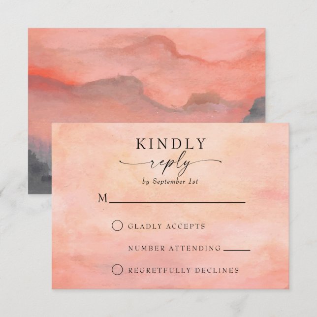 Mountain Sunset Rustic Watercolor RSVP Card (Front/Back)