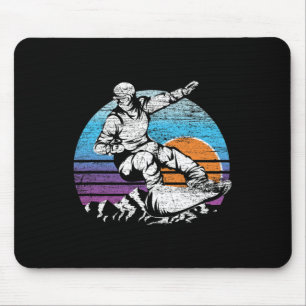 Mountain Sunset Snowboarding Winter Sports Retro S Mouse Pad