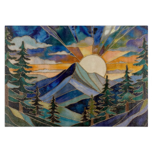 Mountain Sunset Stained Glass Cutting Board