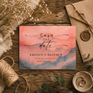 Mountain Sunset Watercolor Rustic Wedding Save The Date