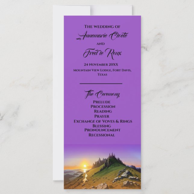 Mountain & Sunset Wedding Ceremony Program (Front)