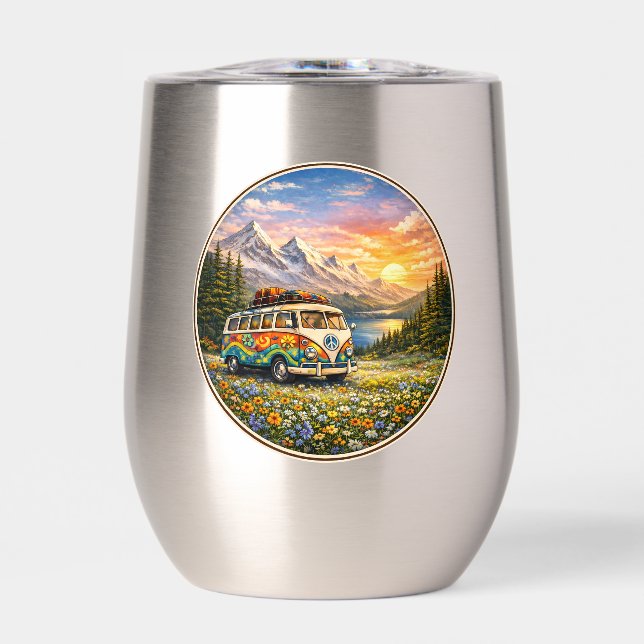 Mountain Sunset Wildflowers Retro Hippie Van Life (Front)