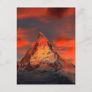 Mountain Switzerland Matterhorn Zermatt Red Sky Postcard