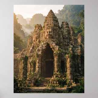 Mountain Temple Stone Faces Poster