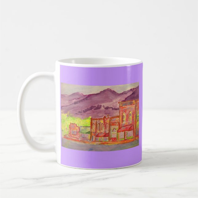 mountain town watercolour sketch coffee mug (Left)