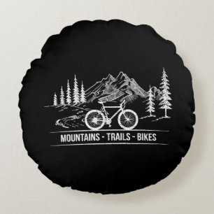 Mountain Trail Bikes - Cyclist Bike Rider Bicycle Round Cushion
