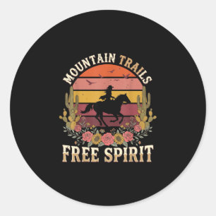 Mountain trails and wildflowers spirit horseback classic round sticker