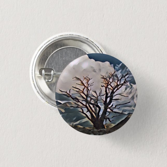 MOUNTAIN TREE    3 CM ROUND BADGE (Front & Back)