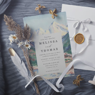 Mountain Tree Forest Rustic Budget QR Code Wedding Invitation