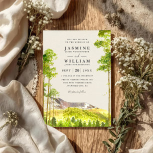 Mountain Trees Forest Rustic QR Code Wedding Invitation