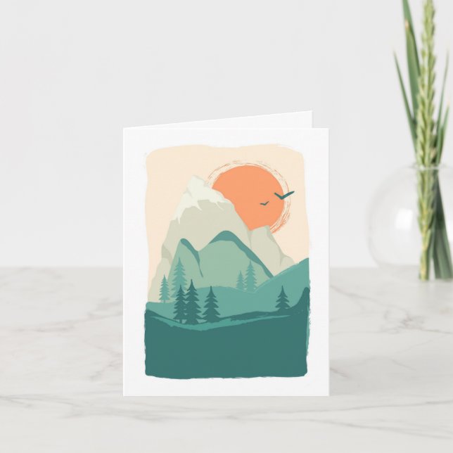 Mountain Trees Sunrise Thank You Card (Front)