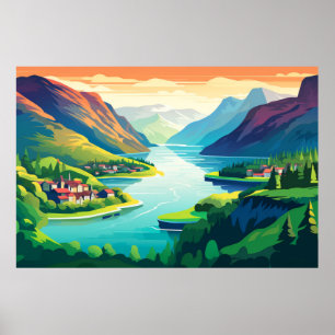 Mountain Valley River Landscape Nature Poster