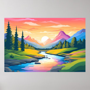 Mountain Valley River Landscape Nature Poster