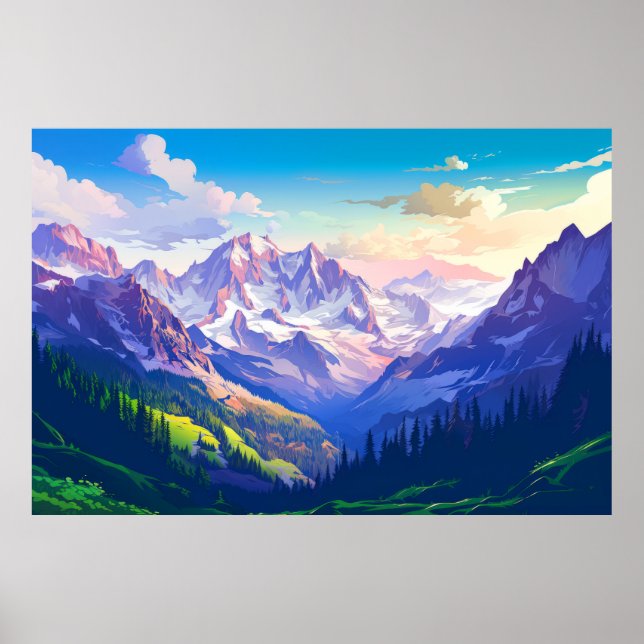 Mountain Valley River Landscape Nature Poster (Front)