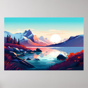 Mountain Valley River Landscape Nature Scenery Poster