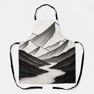Mountain Valley River Line Art Peaks Apron