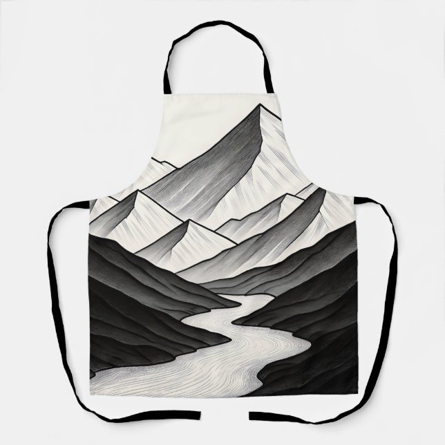 Mountain Valley River Line Art Peaks Apron (Front)