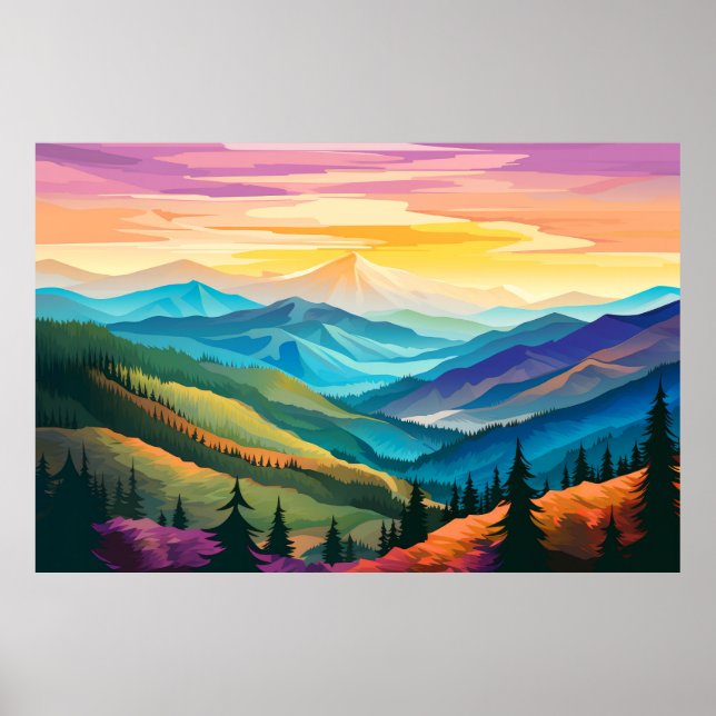 Mountain Valley Sunset Landscape Nature Poster (Front)