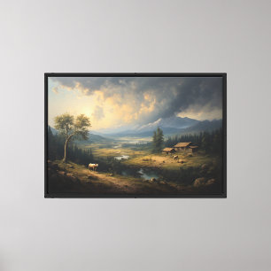 Mountain Valley with Pastoral Cottage Canvas Print