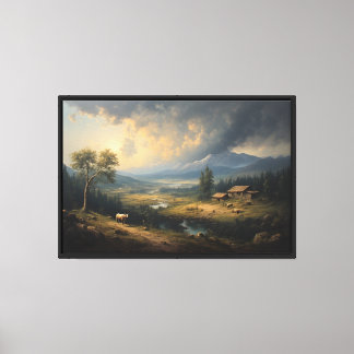 Mountain Valley with Pastoral Cottage Canvas Print