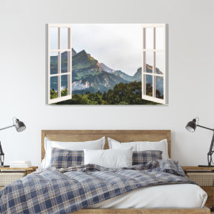 Mountain View Fake Window Home Office Canvas Print