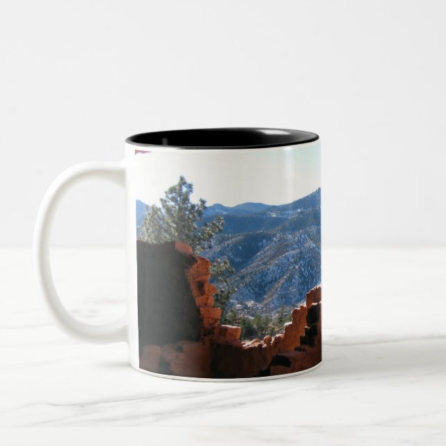 Mountain View from Cliff Dwellings Two-Tone Coffee Mug (Left)