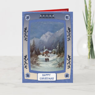 Mountain village at Christmas Holiday Card
