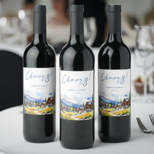 Mountain village Colorado summer scenery wedding Wine Label