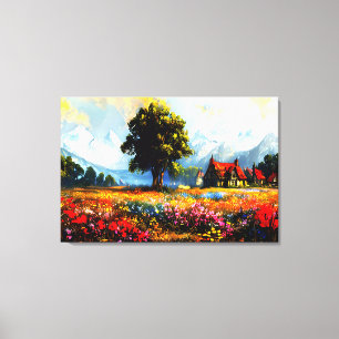Mountain Village in Bloom Canvas Print