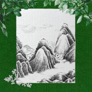 Mountain Village - Ink Jigsaw Puzzle
