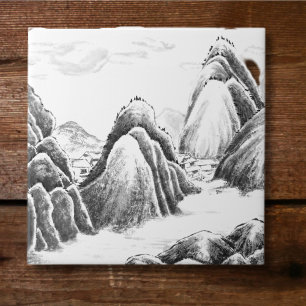 Mountain Village - Ink Tile