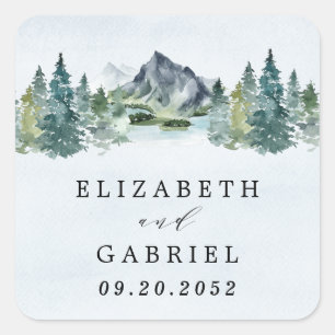 Mountain Watercolor Elegant Rustic Themed Wedding Square Sticker