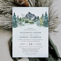 Mountain Watercolor Evergreen Rustic Tree Wedding