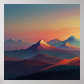 Mountain Watercolor Landscape Poster