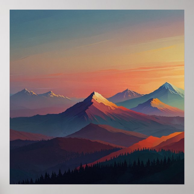 Mountain Watercolor Landscape Poster (Front)