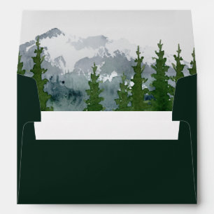 Mountain Watercolor Pine Forest Wedding Envelope