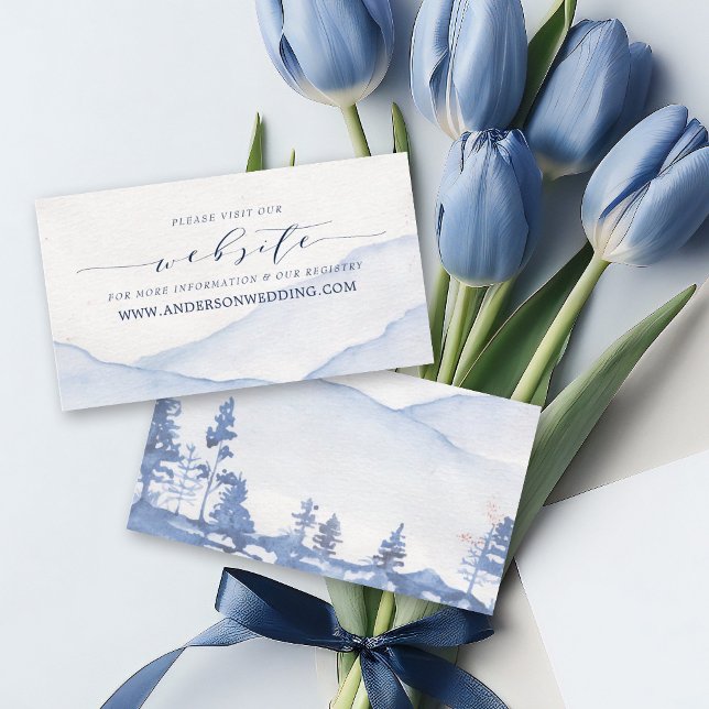Mountain Watercolor Rustic Blue Wedding Enclosure Card (Experience the unique blend of elegance and artistry with our Blue Mountain Watercolor website card)
