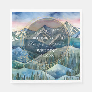 Mountain Watercolor Scenery Destination Wedding B Napkin