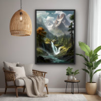 Mountain Waterfall Serenity - Nature Landscape Art