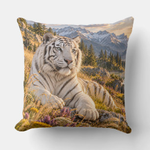 Mountain Waterfall White Tiger Design Cushion
