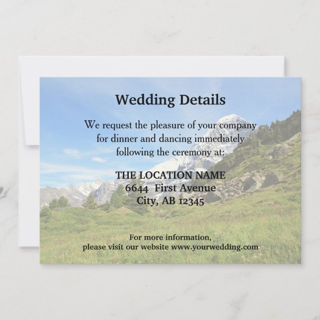Mountain Wedding Swiss Eiger details information Invitation (Front)